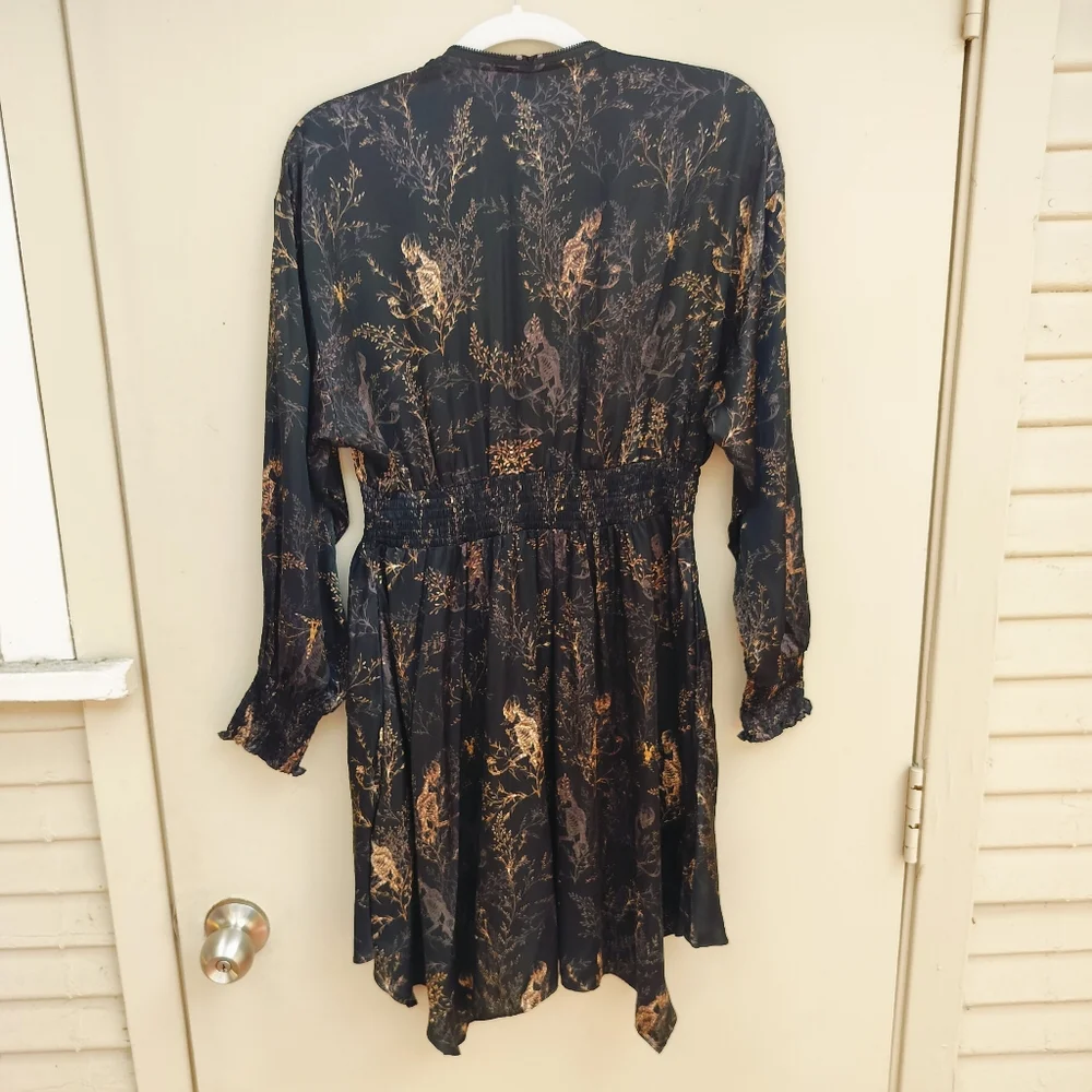 All Saints Niyah Yorick Dress Skeleton Tree Branch Design Silk Blend Halloween - Picture 12 of 13